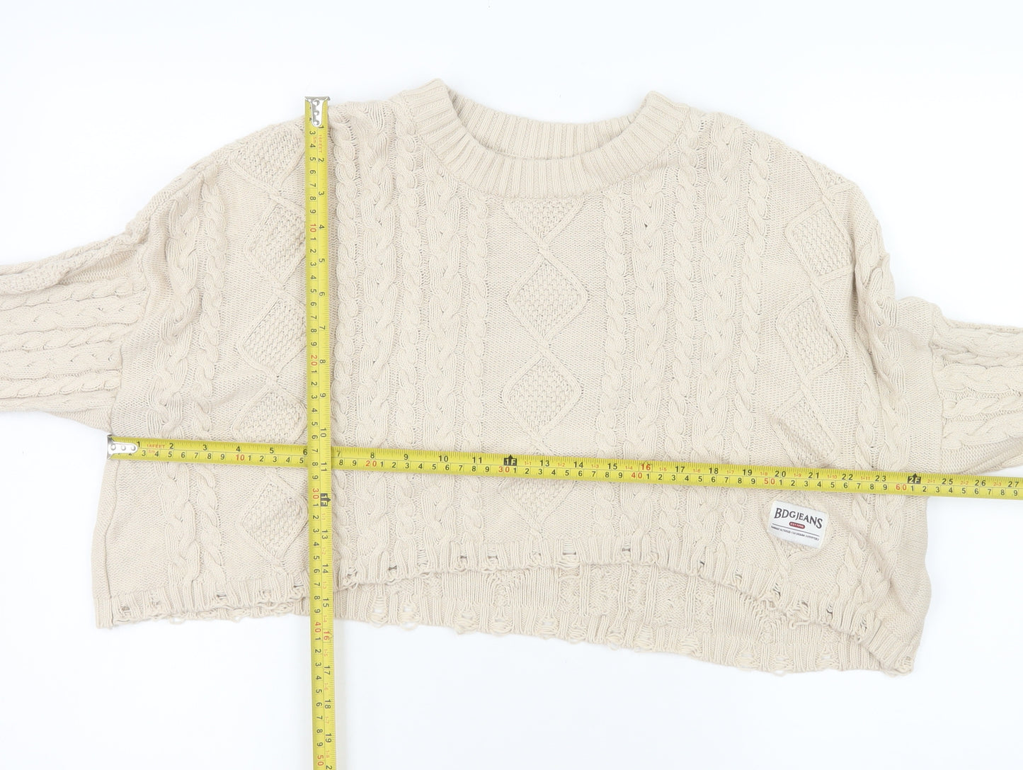 BDG Women Beige Cable-Knit Cotton Pullover Jumper M