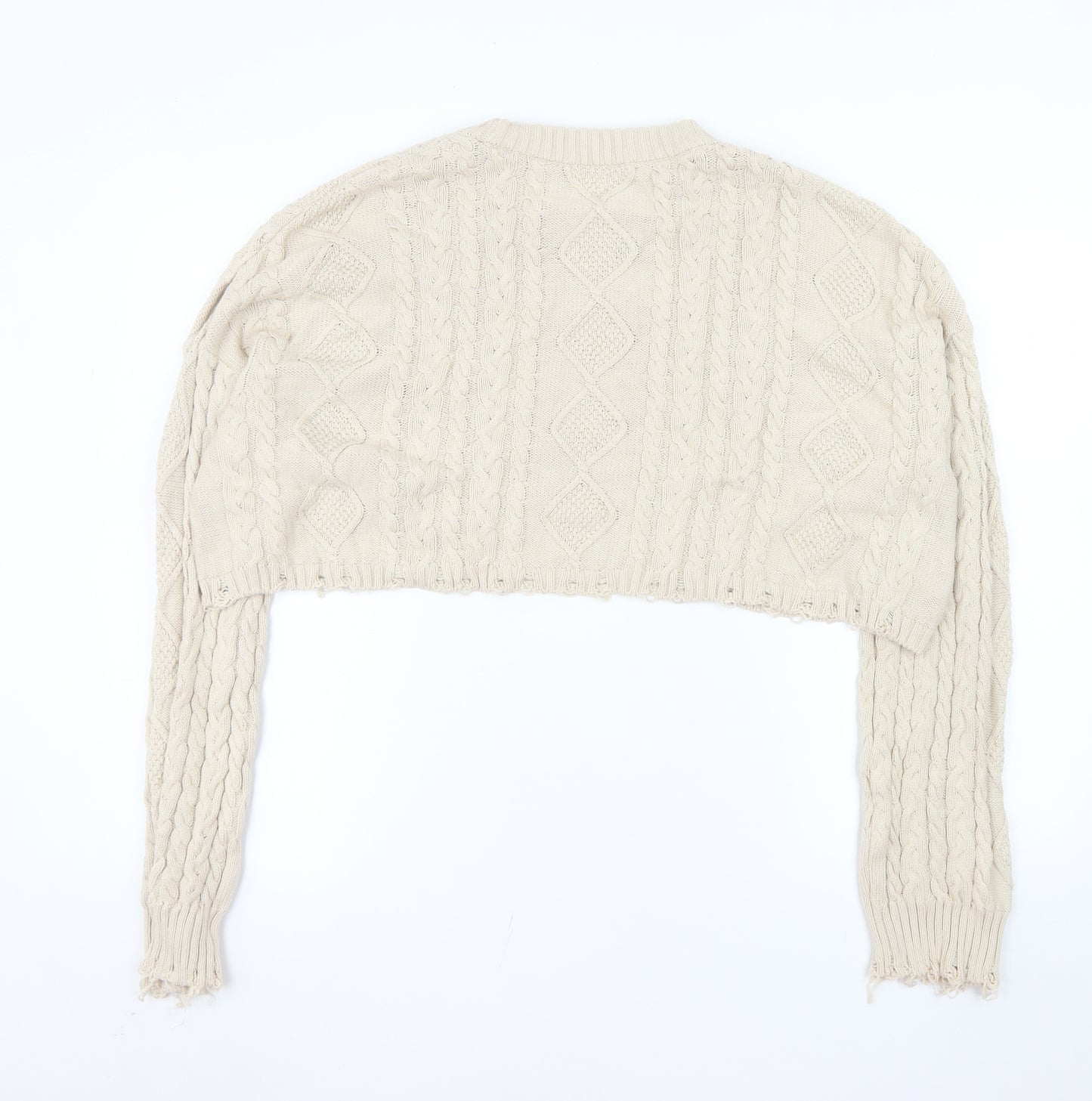 BDG Women Beige Cable-Knit Cotton Pullover Jumper M