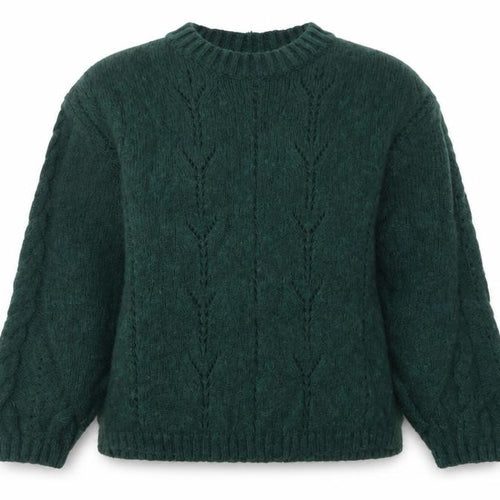 Marks and Spencer Women Green L Cable-Knit Wool Cotton Jumper