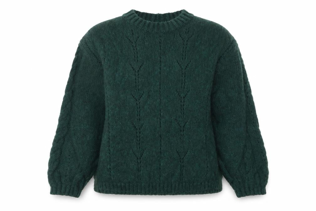 Marks and Spencer Women Green L Cable-Knit Wool Cotton Jumper
