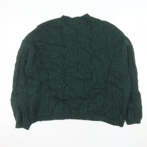 Marks and Spencer Women Green L Cable-Knit Wool Cotton Jumper