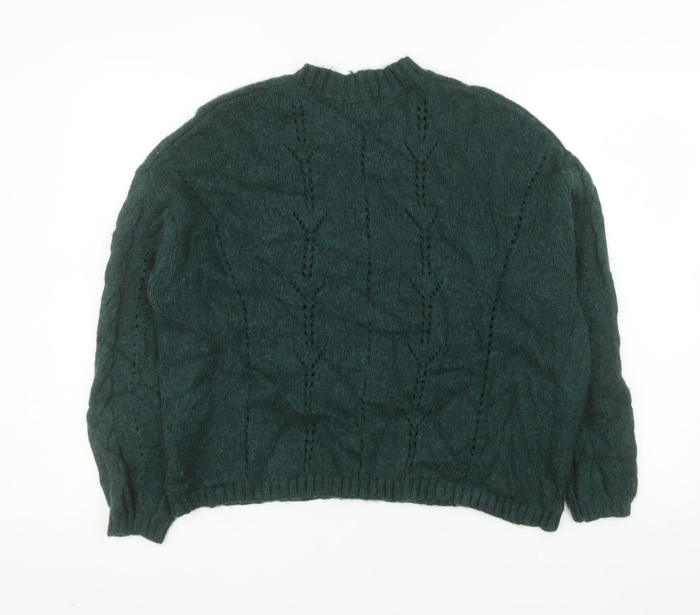 Marks and Spencer Women Green L Cable-Knit Wool Cotton Jumper