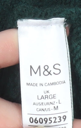 Marks and Spencer Women Green L Cable-Knit Wool Cotton Jumper