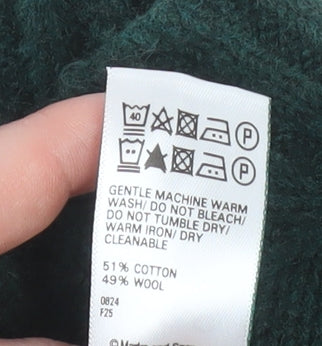 Marks and Spencer Women Green L Cable-Knit Wool Cotton Jumper