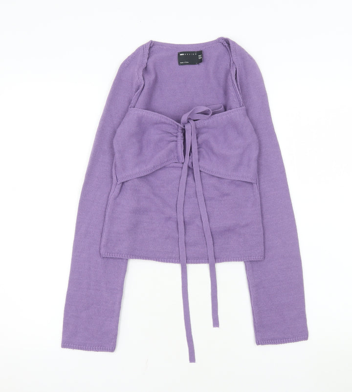 ASOS DESIGN Women's Purple Knitted Cropped Tie Front Top Size 10