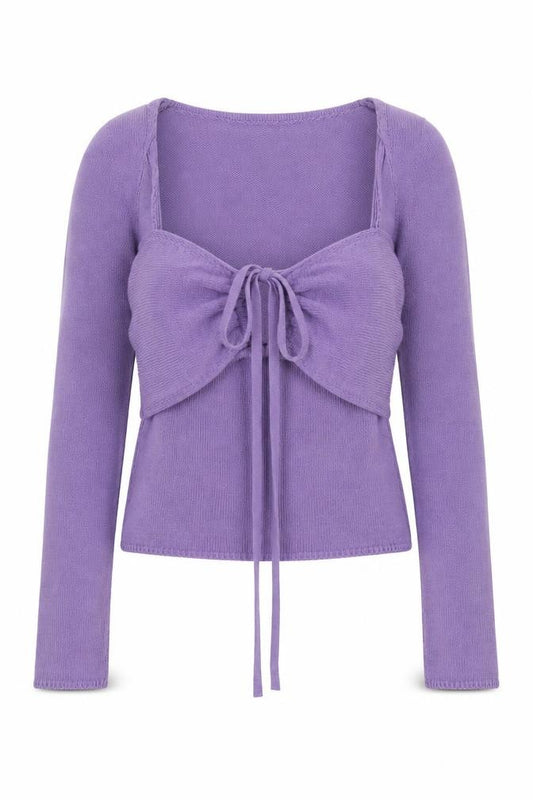 Front view of ASOS DESIGN Women's Purple Knitted Cropped Tie Front Top, size 10