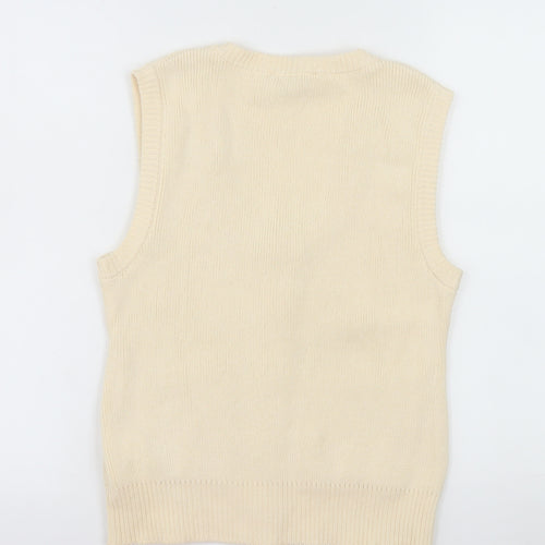 ZARA Women Beige Sleeveless Cardigan Knit Button S