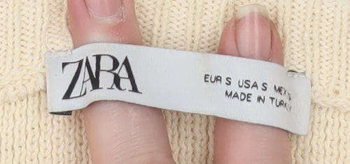 ZARA Women Beige Sleeveless Cardigan Knit Button S
