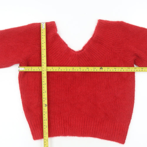 H&M Divided Women Red V-Neck Long Sleeve Pullover Jumper Size L