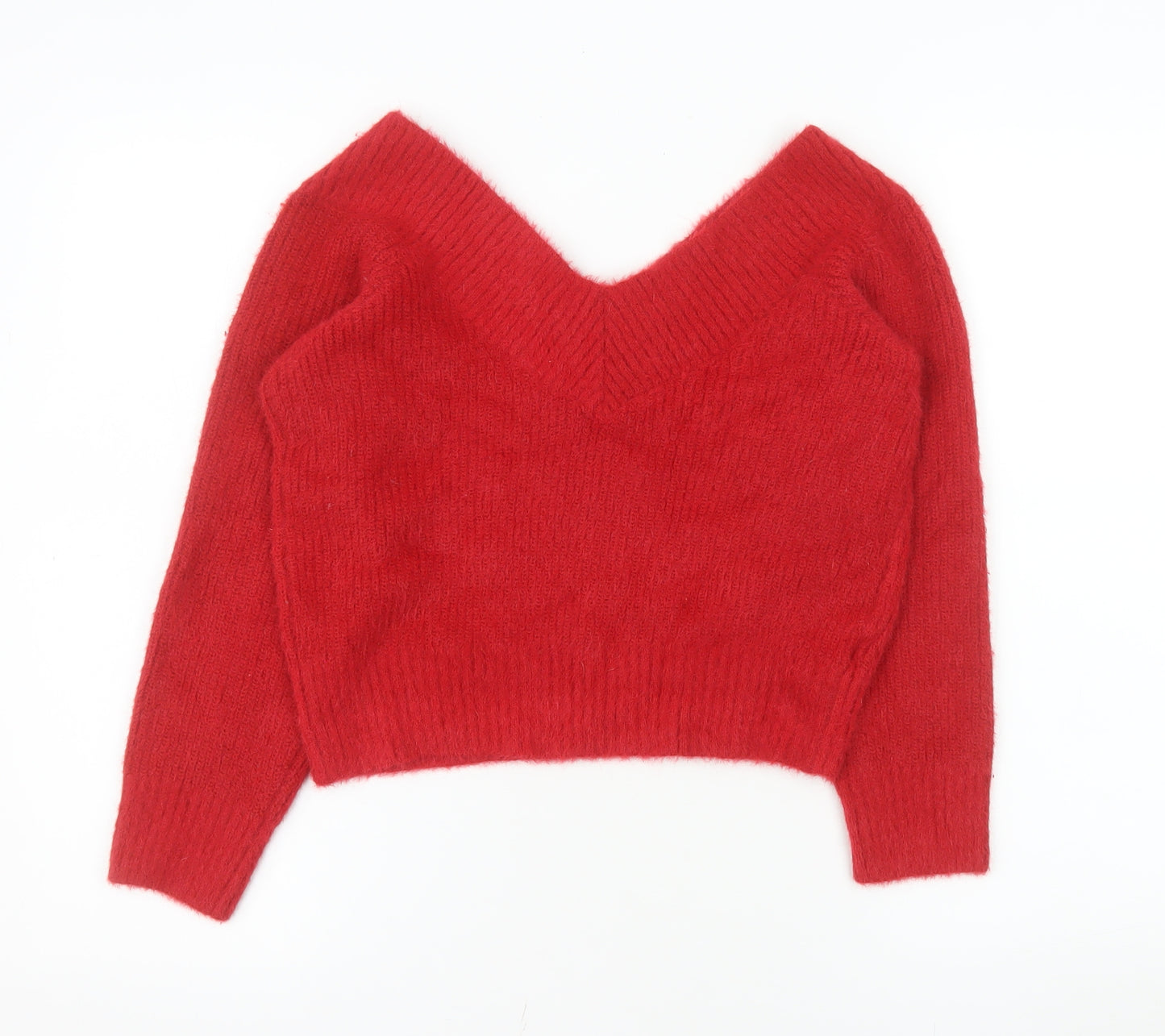 H&M Divided Women Red V-Neck Long Sleeve Pullover Jumper Size L