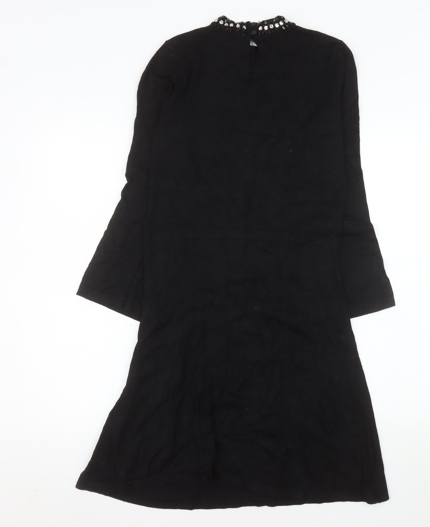 Warehouse Women Black Beaded High Neck Shift Dress Size 10