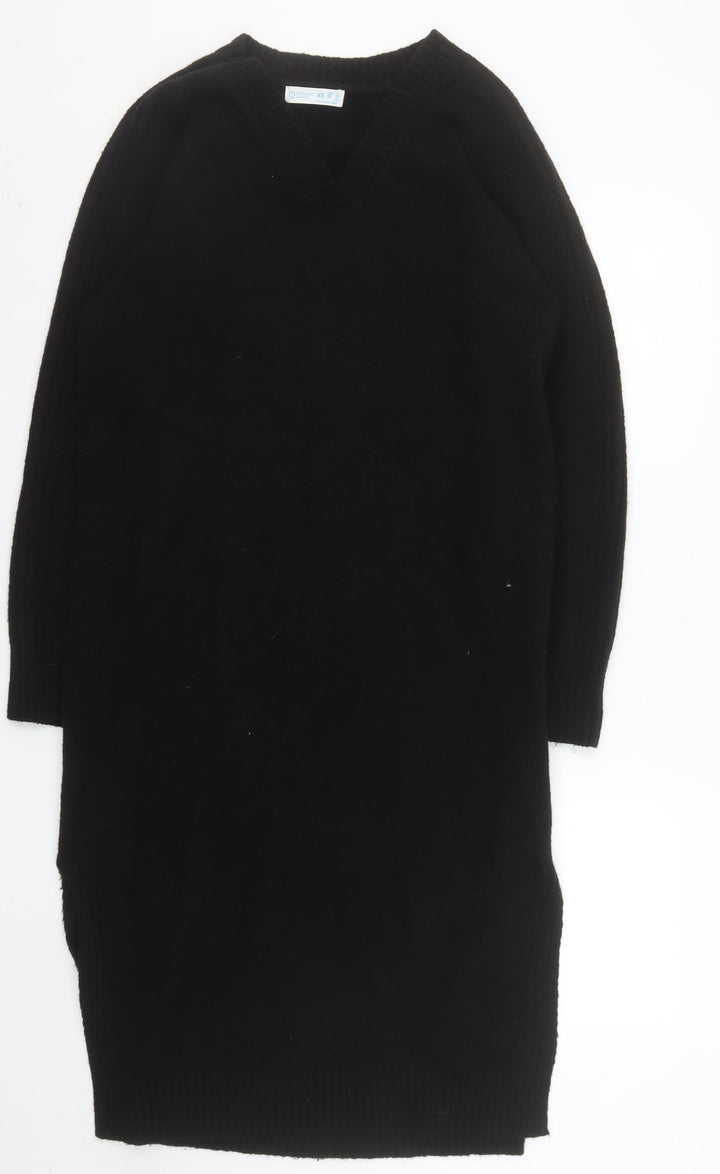 Primark Women Black XS V-Neck Long Sleeve Jumper Dress