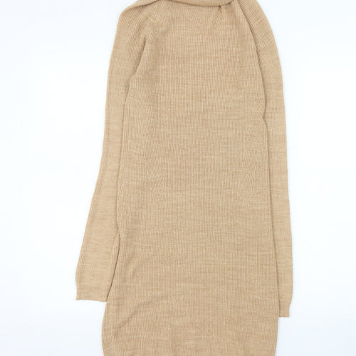 Dorothy Perkins Women’s Beige Roll Neck Knit Bodycon Sweater Dress Size 8
