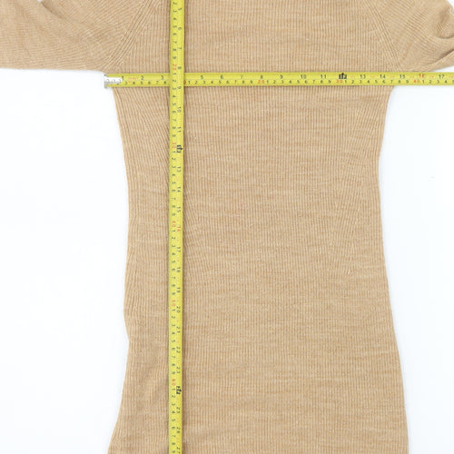 Dorothy Perkins Women’s Beige Roll Neck Knit Bodycon Sweater Dress Size 8