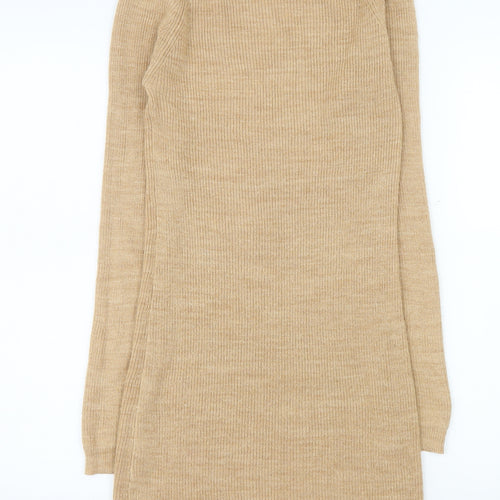 Dorothy Perkins Women’s Beige Roll Neck Knit Bodycon Sweater Dress Size 8
