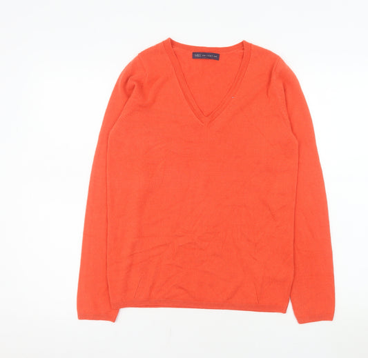 Marks and Spencer Women Orange V-Neck Long Sleeve Pullover Jumper Size 10