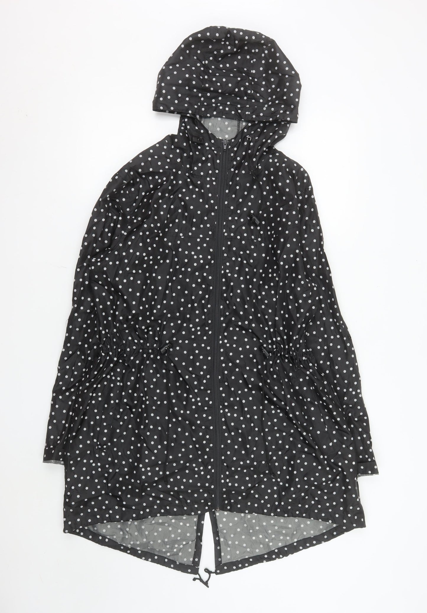 Raindrops by Finesse Women’s Black Polka Dot Rain Coat Jacket Size S