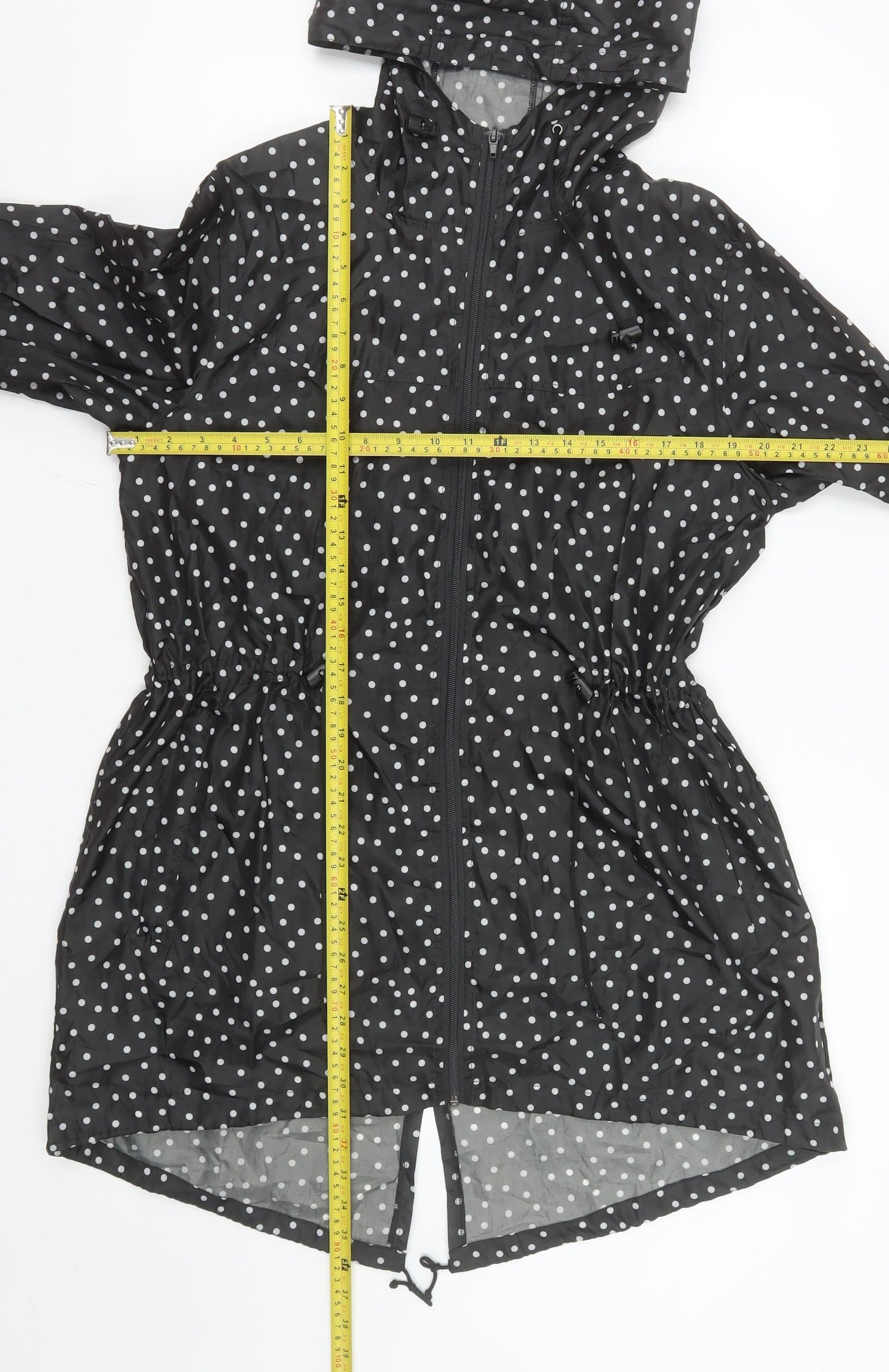 Raindrops by Finesse Women’s Black Polka Dot Rain Coat Jacket Size S