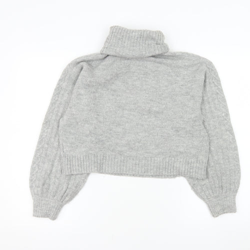 H&M Women’s Grey Roll Neck Cable-Knit Jumper Size S
