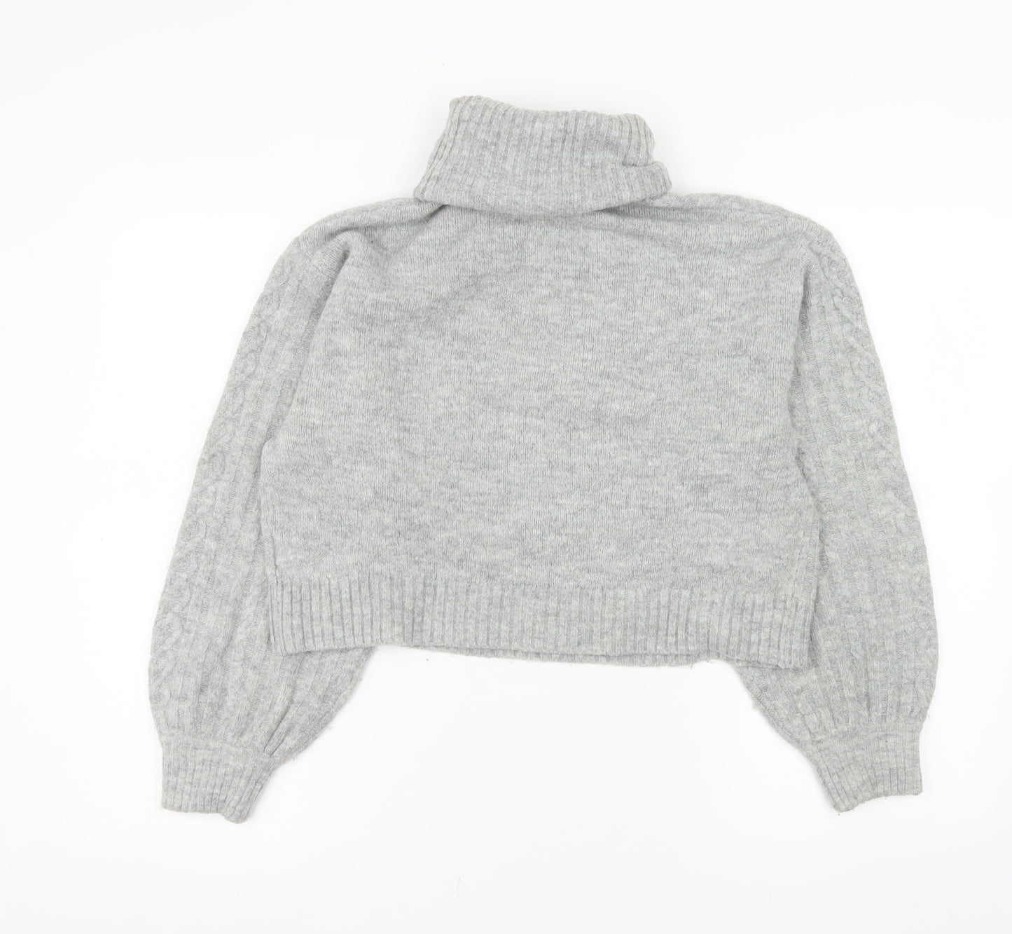 H&M Women’s Grey Roll Neck Cable-Knit Jumper Size S
