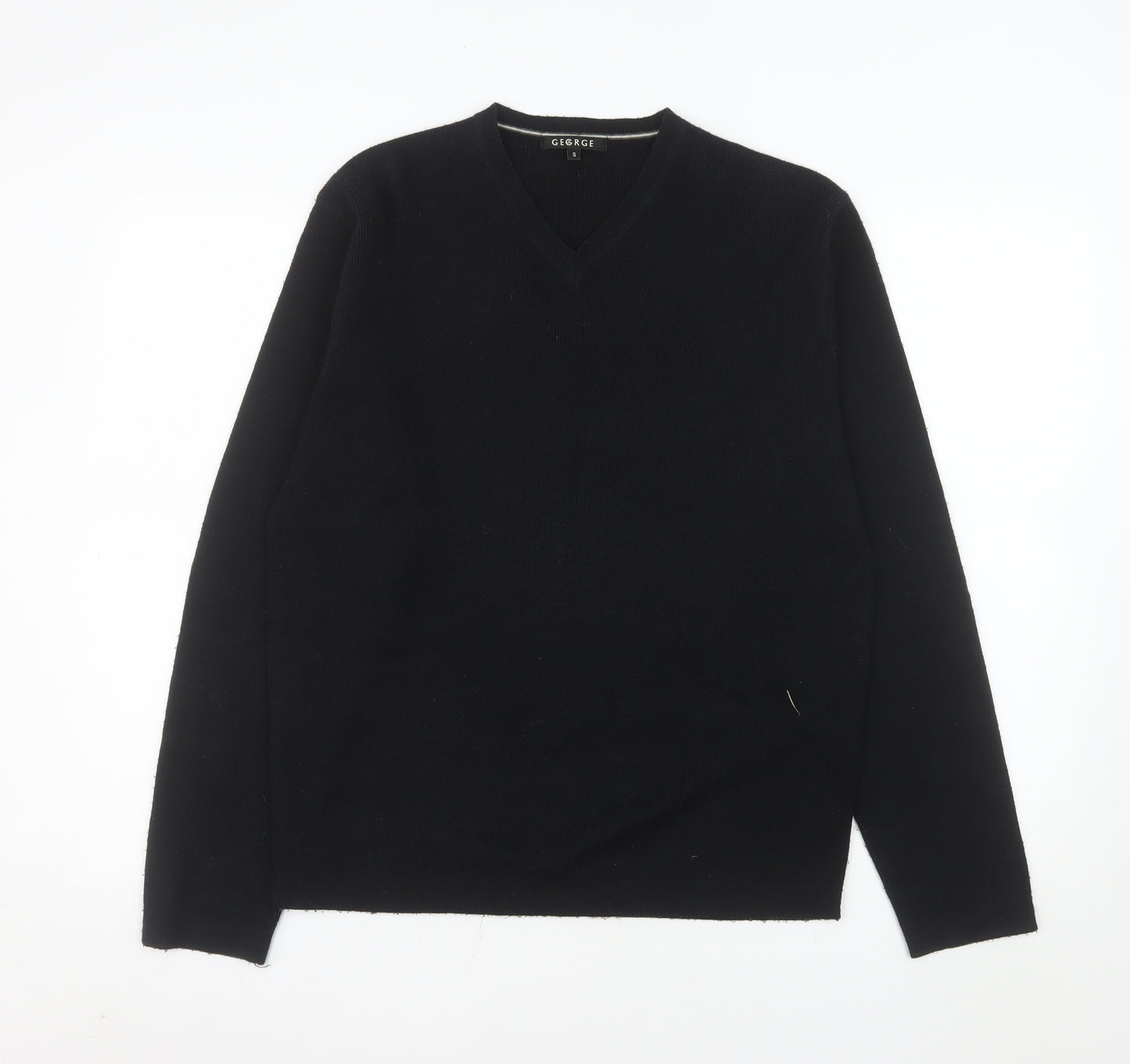 George Men’s Black V-Neck Acrylic Knit Jumper Size S