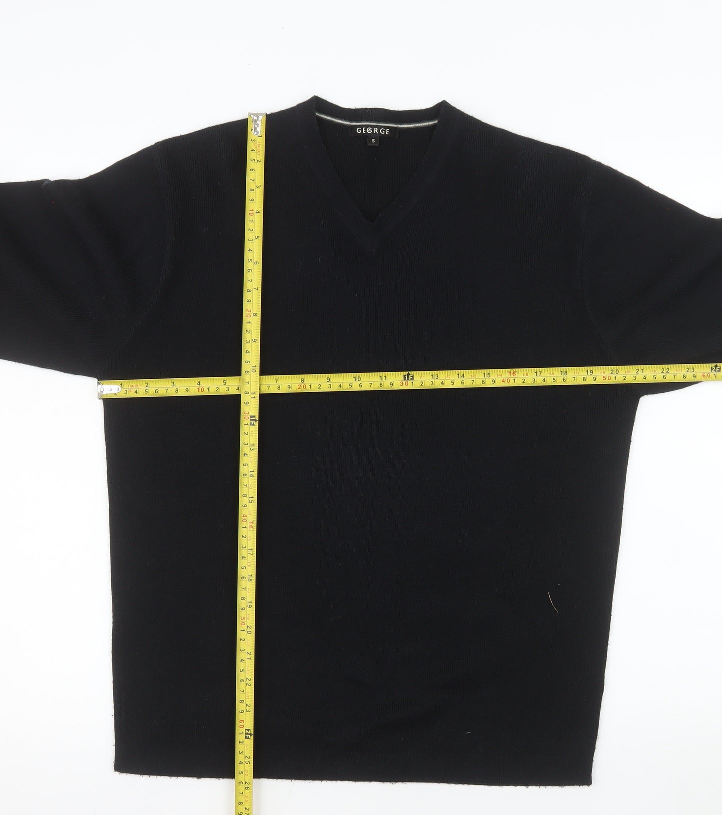 George Men’s Black V-Neck Acrylic Knit Jumper Size S