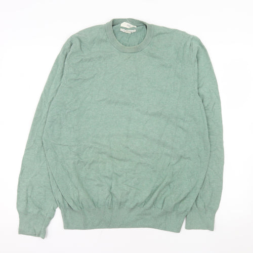 Marks and Spencer Men's Green Cotton Crew Neck Jumper XL