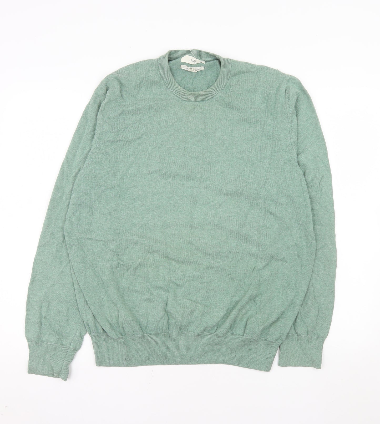 Marks and Spencer Men's Green Cotton Crew Neck Jumper XL