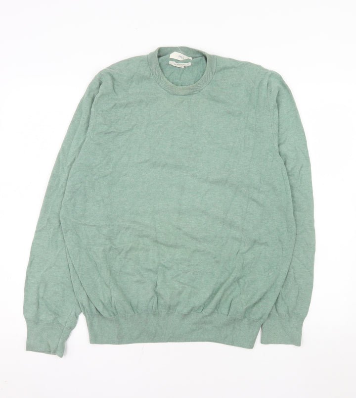 Marks and Spencer Men's Green Cotton Crew Neck Jumper XL