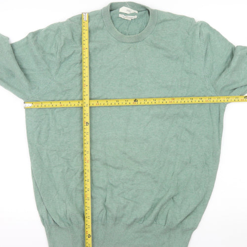 Marks and Spencer Men's Green Cotton Crew Neck Jumper XL