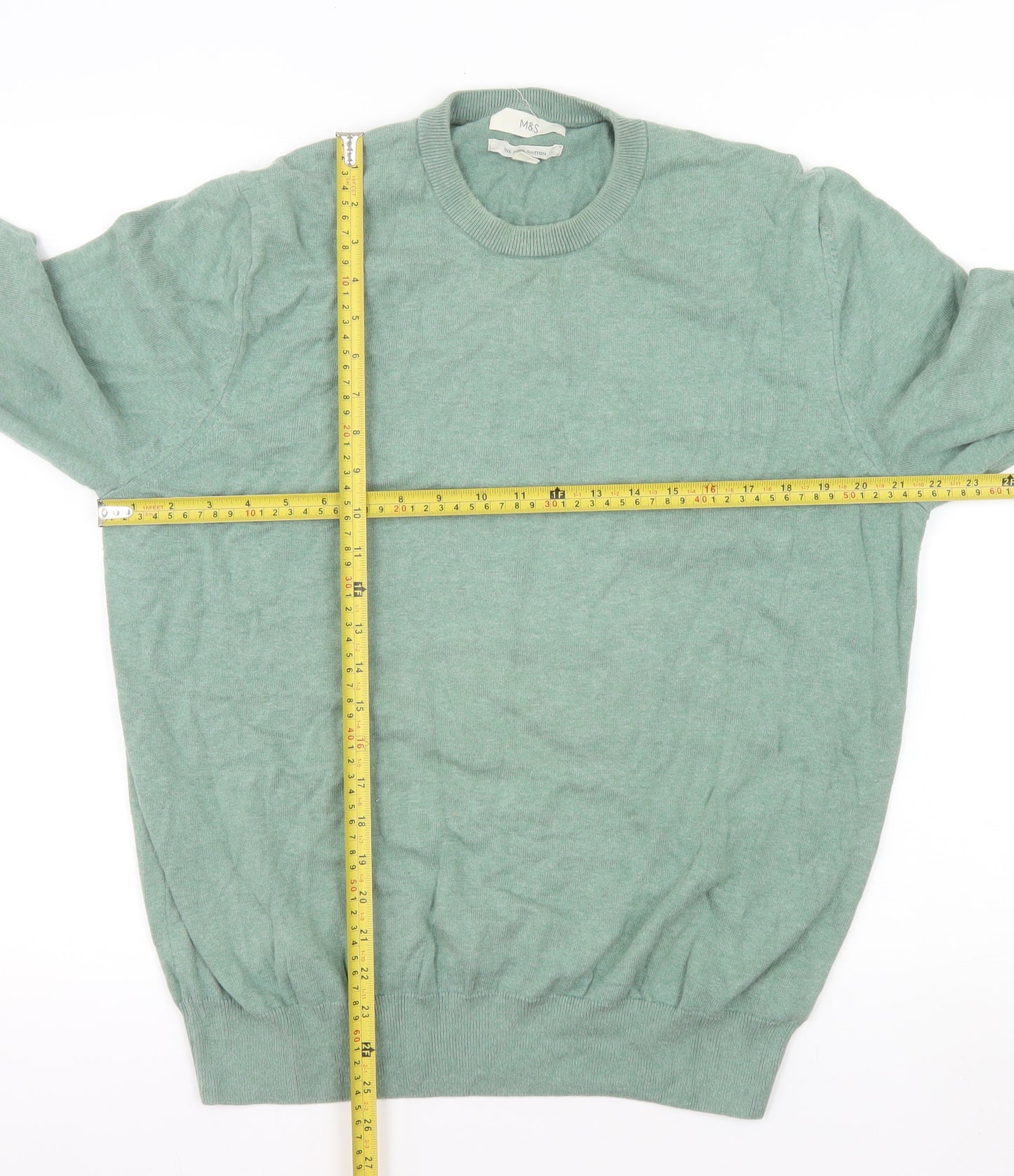 Marks and Spencer Men's Green Cotton Crew Neck Jumper XL