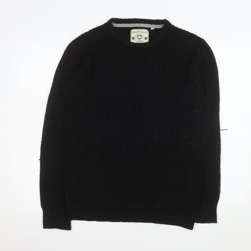 Brave Soul Men's Black Waffle-Knit Crew Neck Pullover Jumper Size S