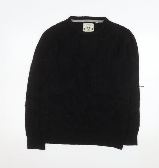 Brave Soul Men's Black Waffle-Knit Crew Neck Pullover Jumper Size S