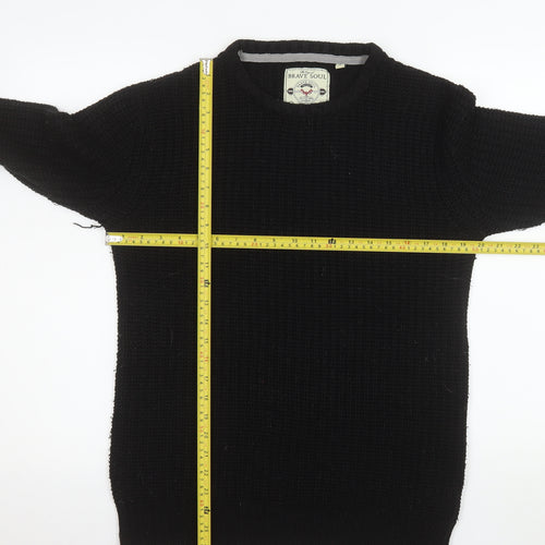 Brave Soul Men's Black Waffle-Knit Crew Neck Pullover Jumper Size S