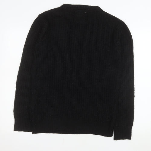 Brave Soul Men's Black Waffle-Knit Crew Neck Pullover Jumper Size S