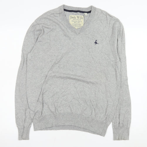 Jack Wills Men’s Grey V-Neck Cotton Cashmere Pullover Jumper L