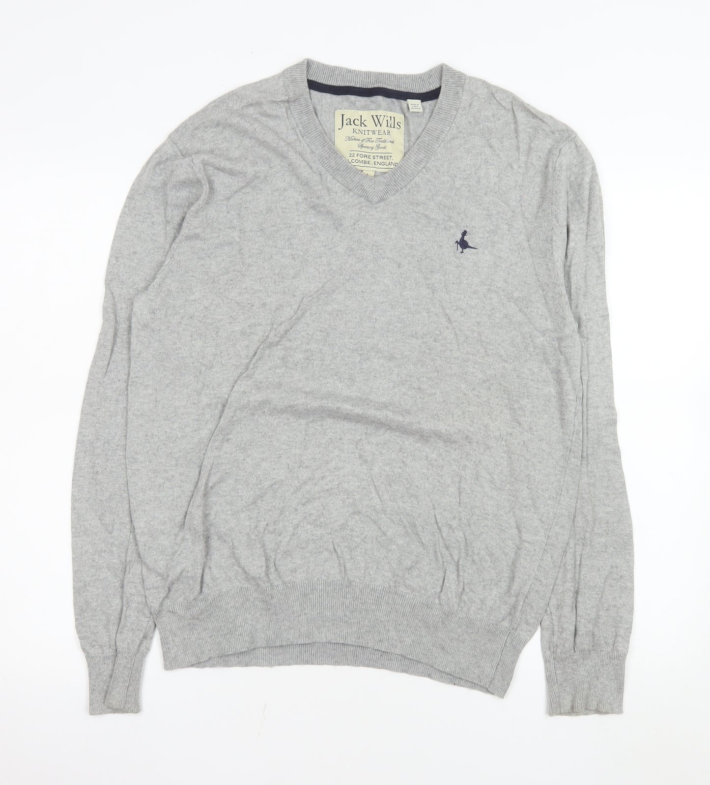 Jack Wills Men’s Grey V-Neck Cotton Cashmere Pullover Jumper L
