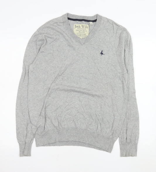 Jack Wills Men’s Grey V-Neck Cotton Cashmere Pullover Jumper L