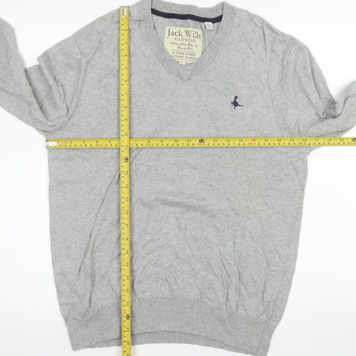 Jack Wills Men’s Grey V-Neck Cotton Cashmere Pullover Jumper L