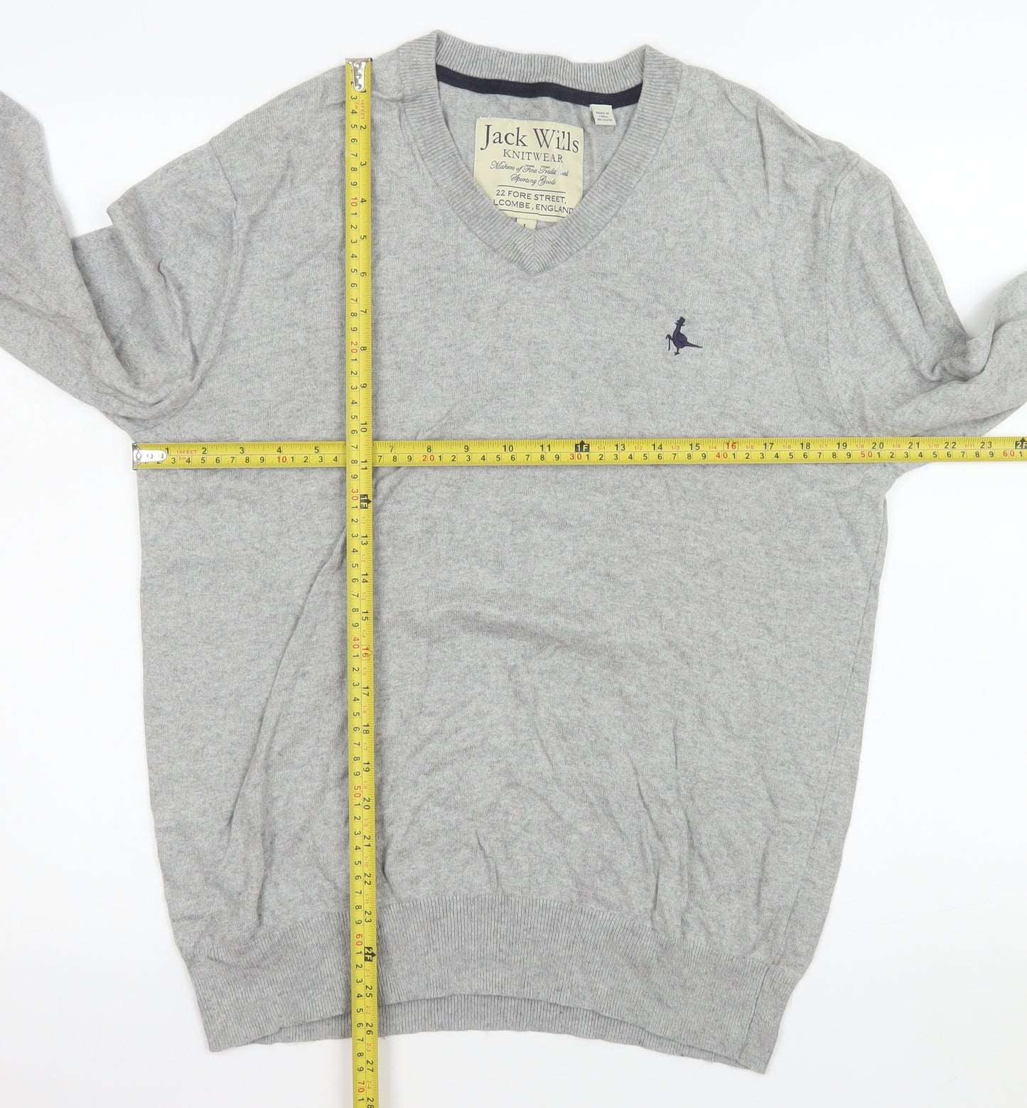 Jack Wills Men’s Grey V-Neck Cotton Cashmere Pullover Jumper L