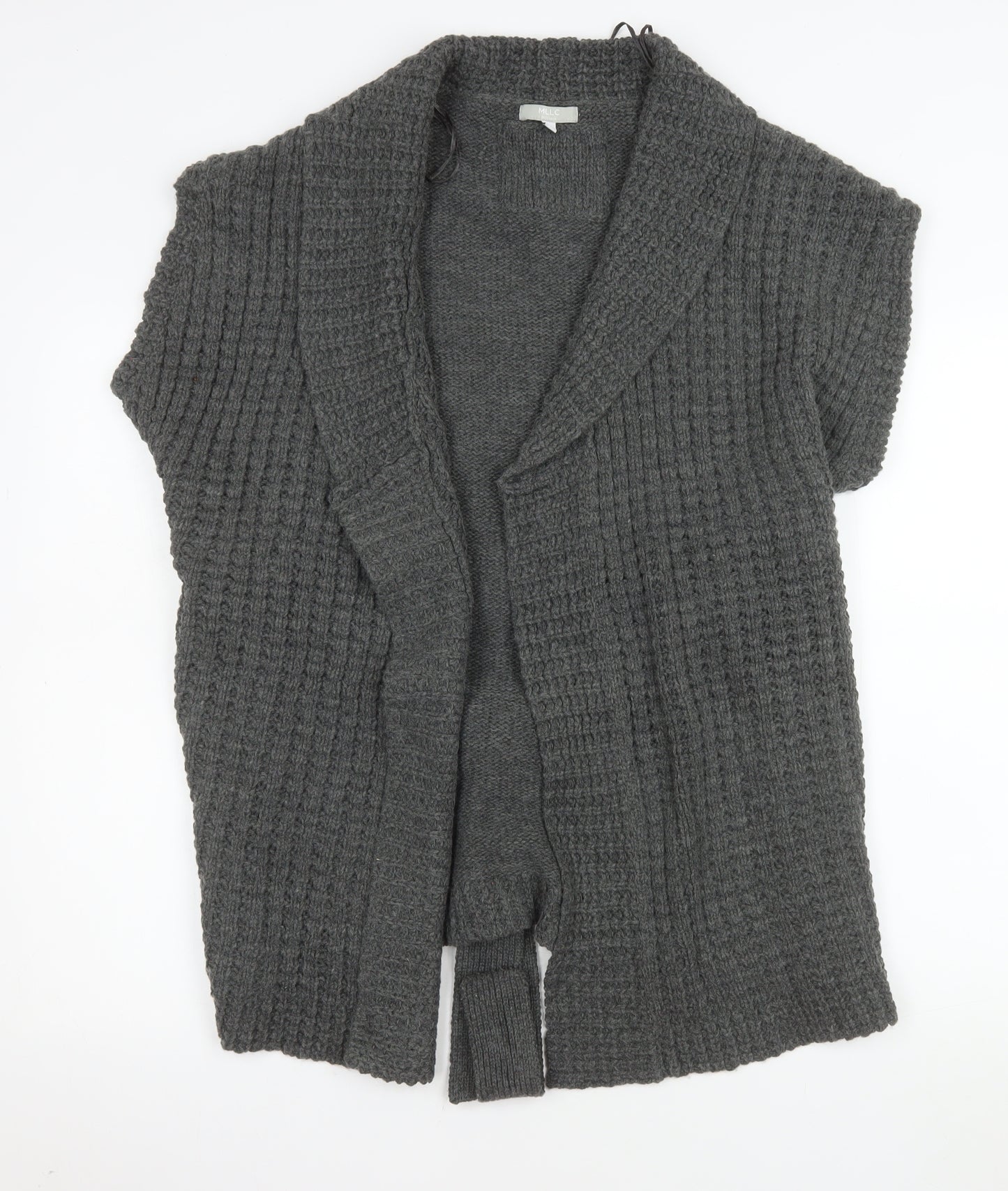 MLLC Woman Grey Knit Belted Short Sleeve Cardigan Size 14