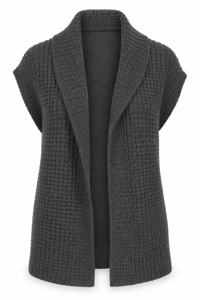 MLLC Woman Grey Knit Belted Short Sleeve Cardigan Size 14