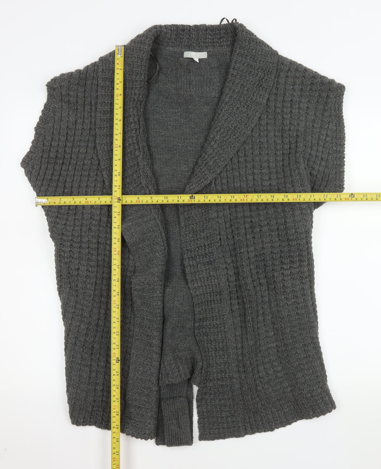 MLLC Woman Grey Knit Belted Short Sleeve Cardigan Size 14