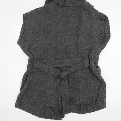 MLLC Woman Grey Knit Belted Short Sleeve Cardigan Size 14