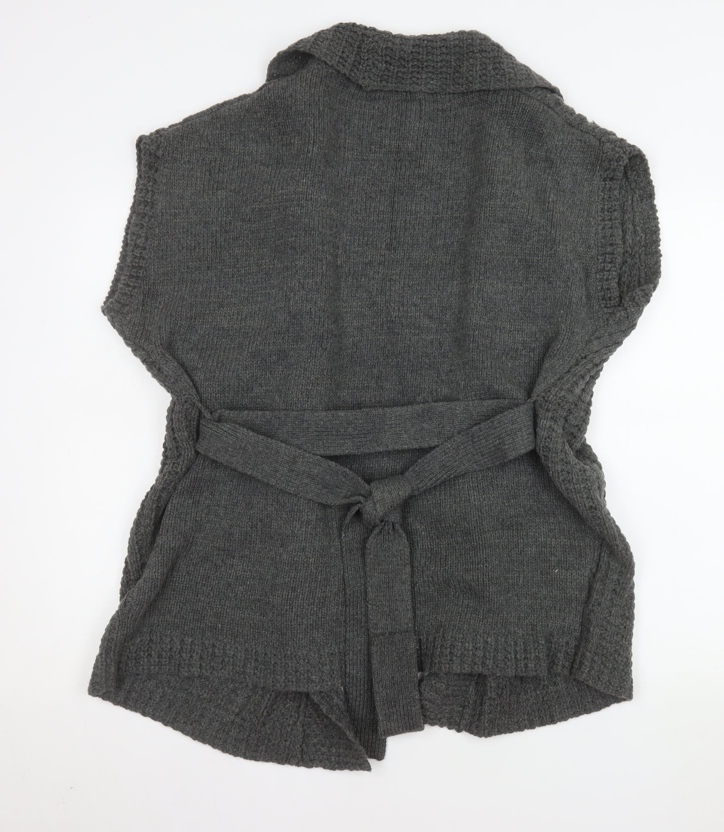 MLLC Woman Grey Knit Belted Short Sleeve Cardigan Size 14