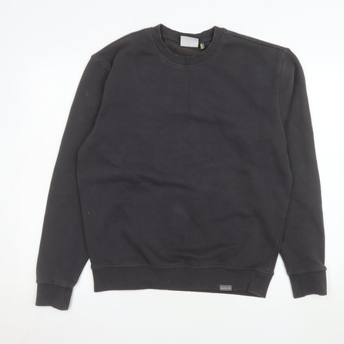 Larsson & Co Men's Black Crew Neck Cotton Blend Pullover Sweatshirt S