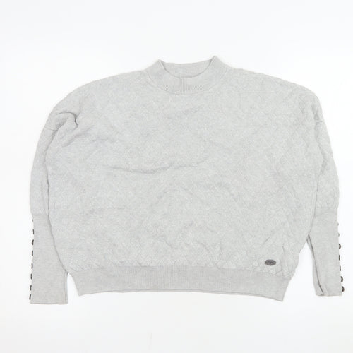 Firetrap Women Grey Quilted Button Sleeve Pullover Sweatshirt Size 8