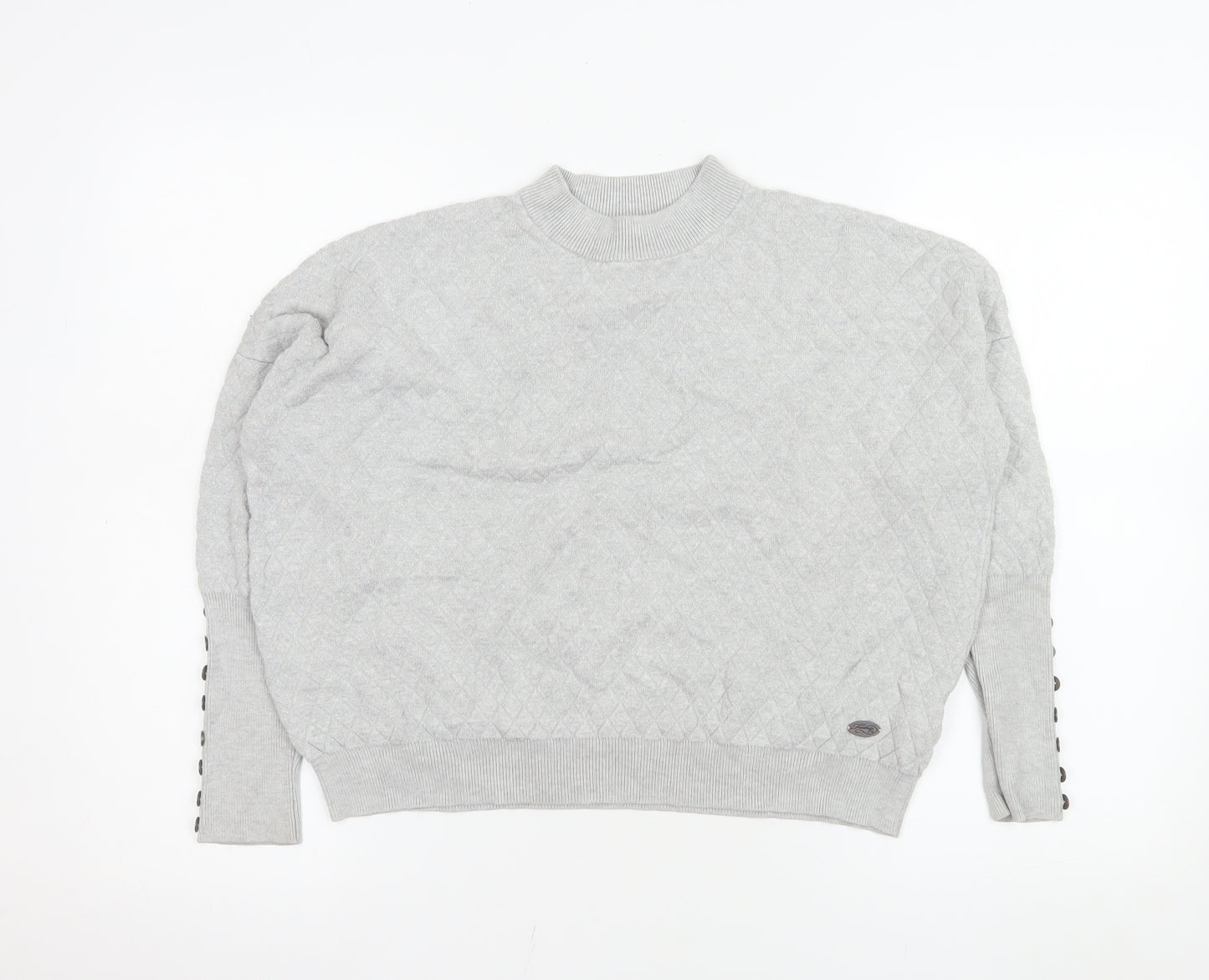 Firetrap Women Grey Quilted Button Sleeve Pullover Sweatshirt Size 8