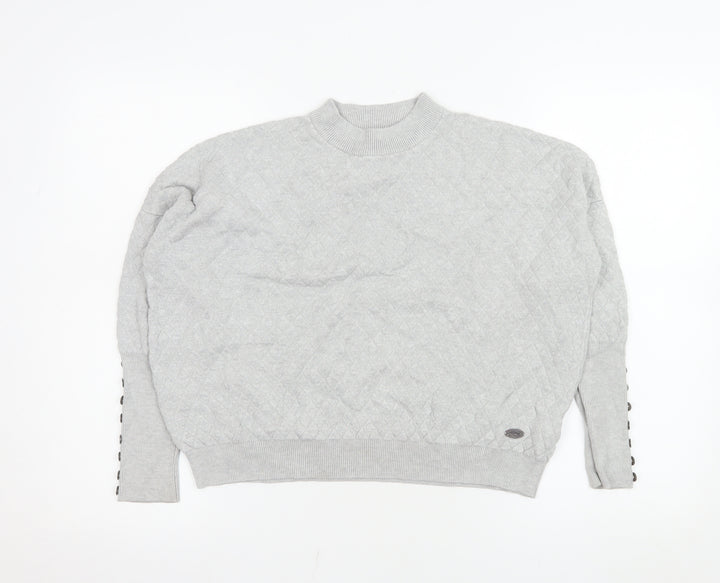 Firetrap Women Grey Quilted Button Sleeve Pullover Sweatshirt Size 8