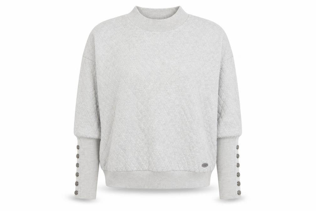 Front view of Firetrap Women Grey Quilted Button Sleeve Pullover Sweatshirt, size 8